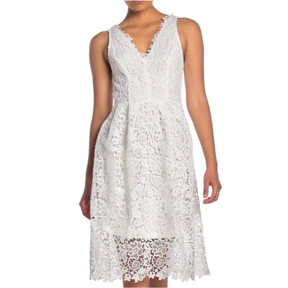 ASTR White Lace Overlay Dress Wedding Summer Bridal Shower Elope Romantic Chic